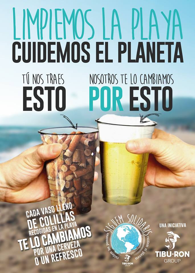 Chiringuito Tibu-Ron (Castelldefels) repite campaña ambiental: una bebida gratis a cambio de un vaso lleno de colillas