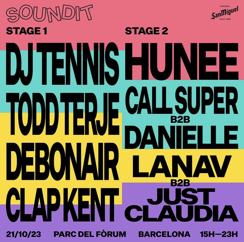 SOUNDIT vuelve al Parc del Fòrum el próximo 21 de octubre con dos escenarios y nombres de la talla de Hunee, Dj Tennis, Todd Terje o Call Super, entre otros sábado 21 de octubre