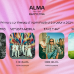 Take That, Vetusta Morla, Valeria Castro y James Blunt, primeras confirmaciones estelares de ALMA Festival Barcelona 2024 ALMA volverá a celebrarse en el Poble Espanyol. Lo hará durante los meses de junio y julio de 2024