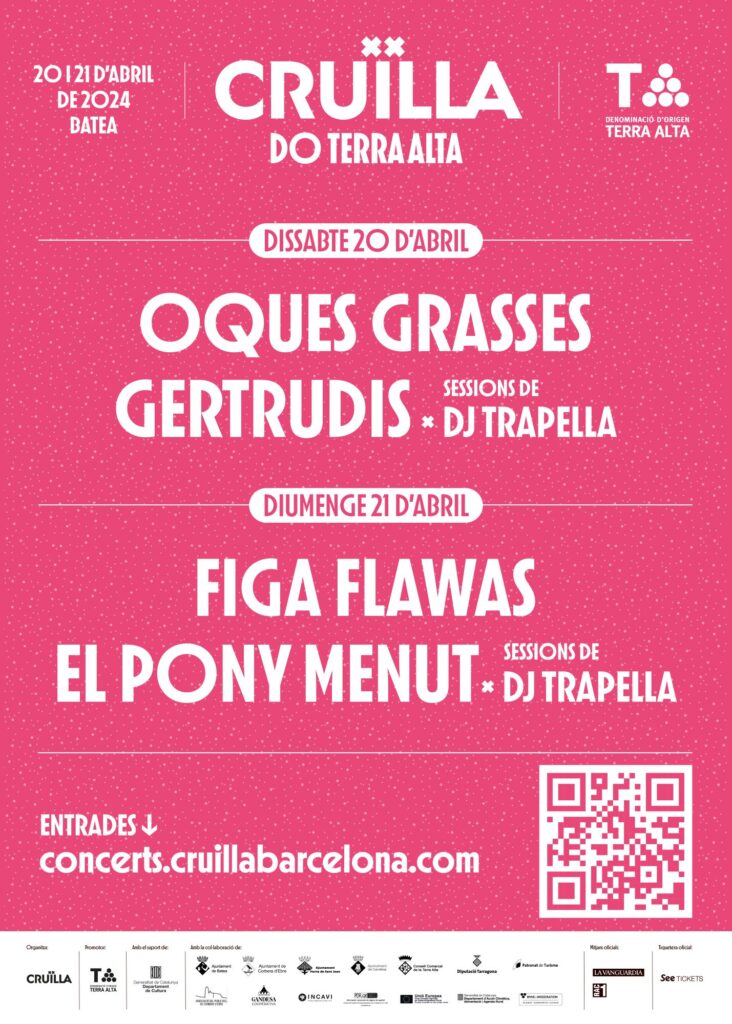 LA SEGONA EDICIÓ DEL FESTIVAL CRUÏLLA DO TERRA ALTA ARRIBA EL PRÒXIM MES D’ABRIL AMB UN CARTELL DE LUXE 20 i 21 d´Abril
