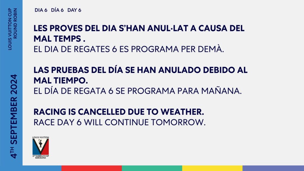 La Llegada de un frente de tormenta cancela la sexta jornada de la LOUIS VUITTON CUP