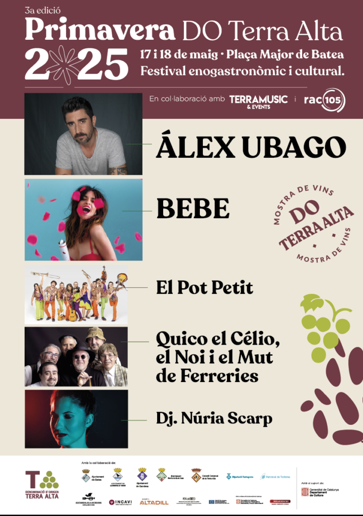ÁLEX UBAGO I BEBE OBREN EL CARTELL DE LAPRIMAVERA DO TERRA ALTA 2025 17 i 18 de maig