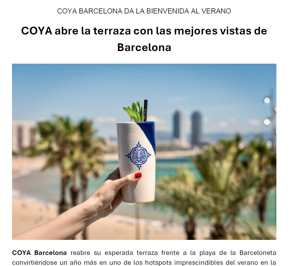 COYA abre la terraza con las mejores vistas deBarcelona