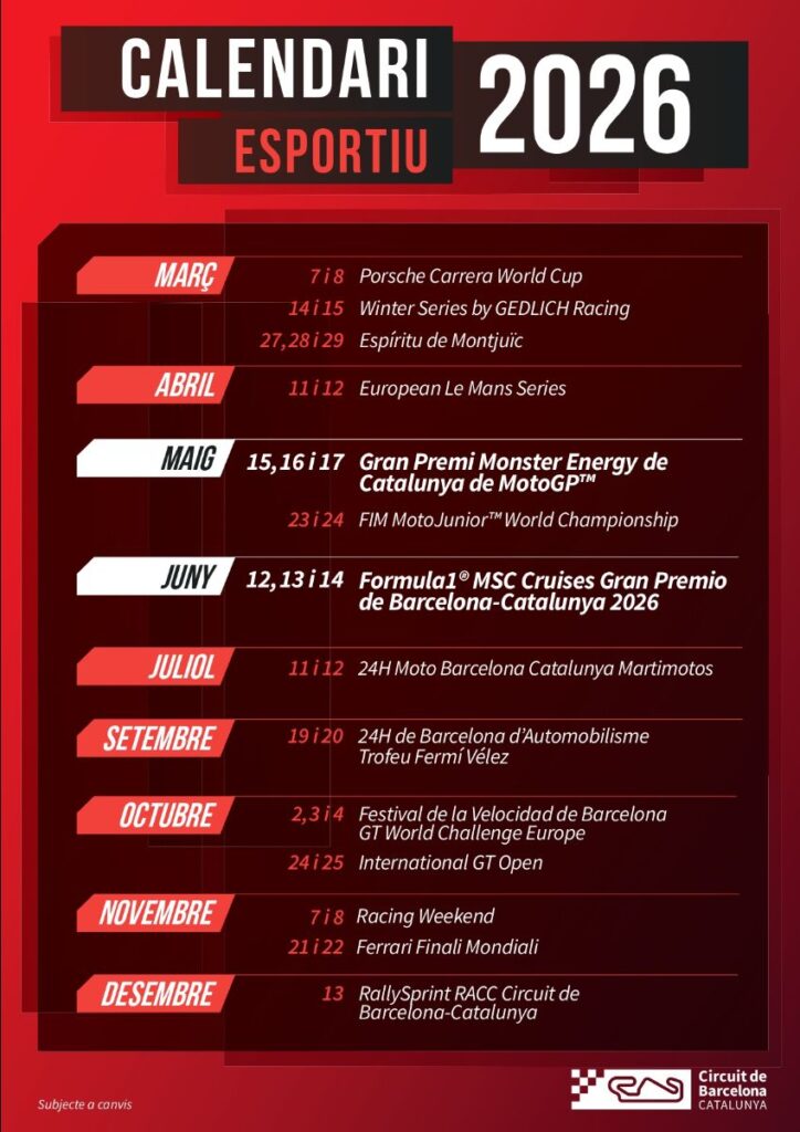 El Circuit de Barcelona-Catalunya presenta su calendario 2026